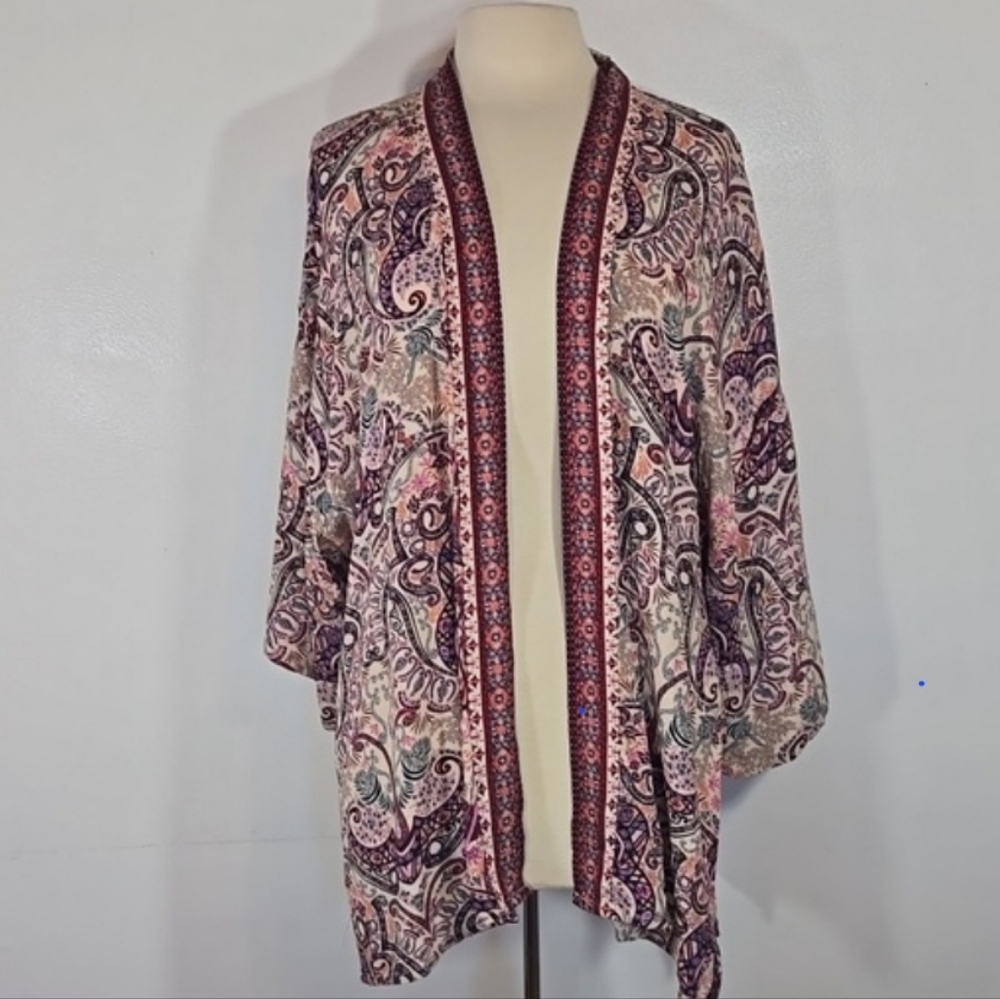 Knox Rose Paisley Print Boho Half Sleeve Kimono Top Pink Meduim Large